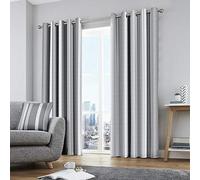 Fusion Cojín de Rayas Whitworth, Gris, Curtains: 90" Width x 72" Drop (229 x 183cm)