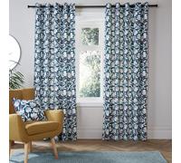 Fusion - Cortinas Florales de Color Verde Azulado, 229 x 229 cm, 2 Paneles, 100% algodón, cojín a Juego Disponible, Cortinas Vintage, diseño de Ojales de Flores, insonorizadas para Dormitorio