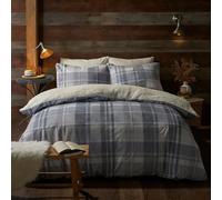 Fusion Funda nórdica de Forro Polar a Cuadros Grises, tamaño Doble (200 x 200 cm), diseño Reversible, Ropa de Cama de tartán Gris Claro, Ropa de Cama de Franela Azul con edredón de Forro Polar de Oso