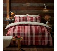 Fusion Funda nórdica de forro polar a cuadros rojos, tamaño Super King (260 x 220 cm), diseño reversible, ropa de cama de tartán rojo, ropa de cama de franela roja con edredón de forro polar de oso de