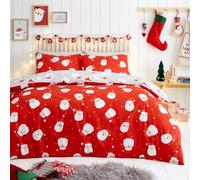 Fusion - Funda Nórdica Feliz Papá Noel - 230 x 220 cm - Reversible (2 Colores) 2 Fundas de Almohada Incluidas - Ropa de Cama Roja de Navidad de Fácil Cuidado con Papá Noel - Decoración Navideña