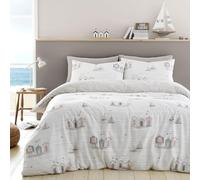 Fusion - Funda nórdica náutica Natural - Tamaño Doble (200 x 200 cm) - Reversible (2 diseños) - Funda de edredón de Marina/veleros - Ropa de Cama Natural y Blanca con temática Costera - Juego de Cama