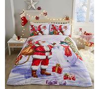 Fusion - Funda Nórdica Papá Noel en la Nieve - 230 x 220 cm - 2 Fundas de Almohada Incluidas - Funda Nórdica de Papá Noel y Muñeco de Nieve de Fácil Cuidado - Ropa de Cama Tradicional Navideña