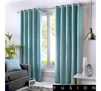 Fusion Sorbonne - Cortinas con Forro y Ojales (de algodón), Color Liso, algodón, Azul Pastel, 66x54 (168 x 137 cm)
