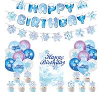 Fuwraixis 30 piezas Decoracione con globos de Frozen, Set de decoración para chica Cumpleaños fiesta con Castillo, Incluye Cumpleaños Banner, Copo de Nieve Adorno para tartas y globos de látex