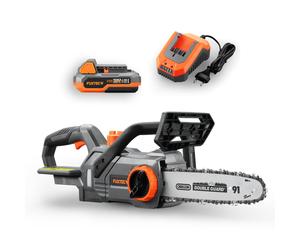 FUXTEC 20V Akku Kettensäge FX-E1KS20 SET 2 mit 1 x Akku 2Ah, 1 x Ladegerät 2,4A Gris