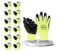 FUZZIO 12 pares fluorescentes Ogrifox contracción látex recubierto guantes de trabajo pinza de guante (L-9, amarillo)