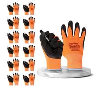 FUZZIO Ogrifox fluorescentes 12 pares de guantes de trabajo de látex retráctil (M-8, naranja)