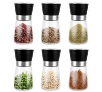 FWEEK Set de 6 Molinillos de Especias, 180 ml Molinillo de Sal y Pimienta con Molienda Cerámica Ajustable, Transparente 13x6.4 cm para Semillas y Especias