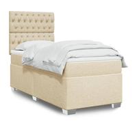FWIKDUN Cama con somier ajustable en altura con luces LED, núcleo de muelles ensacados para un alivio óptimo de la presión, colchón, cabecero ajustable y puerto USB en color crema