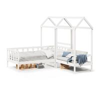 FWIKDUN Cama de día con somier y respaldo de madera de pino, cama de día y banco combinado con barandilla y espacio de almacenamiento