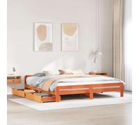 FWIKDUN Cama de madera maciza de pino con cabecero y cajones, somier de láminas transpirable y cajón inferior de la cama con ruedas para un almacenamiento óptimo