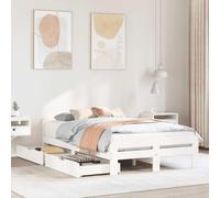 FWIKDUN Cama de madera maciza de pino con somier de láminas y cabecero, cajones y somier de láminas transpirable con cajón inferior de la cama con ruedas de estilo rústico para un almacenamiento