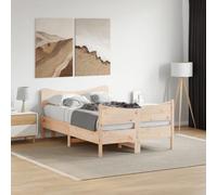 FWIKDUN Cama de madera maciza sin colchón, 120 x 190 cm, pino con somier y práctico cabecero y pie como cama rústica de madera de pino macizo para un sueño reparador