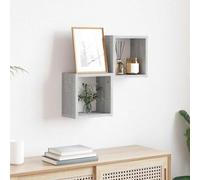 FWIKDUN Estantería de pared, juego de estanterías de cubos, juego para montaje en pared, práctico estante colgante en forma de cubo, estantería flotante para pared, 2 unidades, sonoma gris, 26 x 15 x