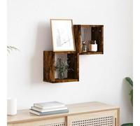 FWIKDUN Estantería de pared, juego de estanterías de cubos, juego para montaje en pared, práctico estante colgante en forma de cubo, estantería flotante para pared, 2 unidades de roble ahumado, 26 x