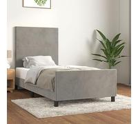 FWIKDUN Estructura de cama ajustable en altura con tapizado de terciopelo y cabecero en gris claro, 80 x 200 cm, base de cama tapizada en terciopelo con cabecero de altura ajustable, marco de cama con