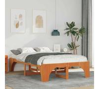 FWIKDUN Estructura de cama de madera maciza de pino, con plataforma estable con somier de láminas y líneas limpias modernas en color marrón, 135 x 190 cm para un sueño sencillo y moderno