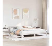 FWIKDUN Estructura de cama estable con somier y cabecero de madera de pino para un sueño reparador y buena circulación de aire. Cama de madera maciza con cajón inferior y ruedas sin colchón