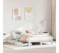FWIKDUN Estructura de cama estable con somier y cabecero de madera de pino para un sueño reparador y buena circulación de aire. Cama de madera maciza con cajón inferior y ruedas sin colchón