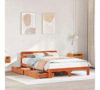 FWIKDUN Estructura de cama estable con somier y cabecero de madera de pino para un sueño reparador y buena circulación de aire. Cama de madera maciza con cajón inferior y ruedas sin colchón