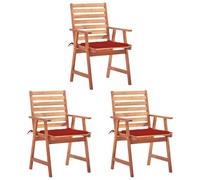FWIKDUN Juego de 3 sillas de comedor de madera maciza de acacia con cojines - Sillas de jardín rústicas para patio y jardín como muebles de jardín