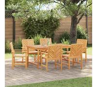 FWIKDUN Juego de comedor moderno para patio de madera maciza de acacia - Juego de comedor para exteriores con mesa y sillas en 7 partes de madera maciza de acacia