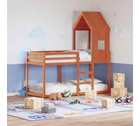 FWIKDUN Litera con techo de madera maciza de pino, con techo, para habitación infantil, con barra de seguridad de madera maciza de pino