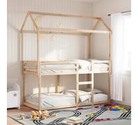 FWIKDUN Litera de madera maciza con techo para habitación infantil de pino macizo sin colchón, 90 x 190 cm, como cama alta que ahorra espacio, con estructura de techo y barandillas de seguridad