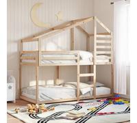 FWIKDUN Litera de madera maciza para habitación infantil con estructura de techo y barandillas - Cama alta segura de madera maciza con techo