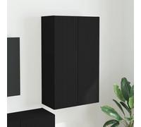 FWIKDUN Mueble de pared para TV electrónica: mueble de TV flotante, color negro, material de madera - Armario de pared para almacenamiento moderno minimalista con puertas batientes en negro