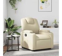 FWIKDUN Sillón de relax eléctrico con función reclinable en piel sintética crema, sillón de televisión con bolsillo lateral y función de masaje, sillón relax con regulación eléctrica y soporte para
