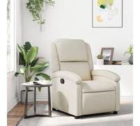 FWIKDUN Sillón de relax manual con función reclinable, marco estable de madera y metal, cómodos reposabrazos acolchados y función de ajuste manual hasta 135 grados en piel sintética color crema con