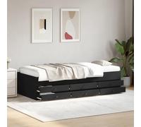 FWIKDUN Sofá cama extensible 2 en 1 con 6 cajones sin colchón, color negro, 75 x 190 cm, práctico sofá cama con cajones y marco de madera como cama de invitados