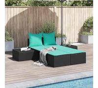 FWIKDUN Tumbona modular para exteriores, cómoda tumbona doble con cojín acolchado y fundas extraíbles como juego de muebles de jardín de ratán de polietileno