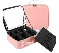 FWJUNHUYC Lujo ligero con espejo, luz LED, bolsa de maquillaje, caja de almacenamiento portátil de cosméticos de alto valor