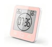 FXxswey LCD Digital Reloj De Ducha, Reloj De Baño Impermeable Ducha Reloj Temporizador Temperatura Humedad Pared Ducha Reloj Cocina Temporizador (Rosa)