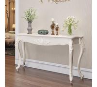 FYRDTNG Consola de Entrada Estrecha, Mesa Recibidor Vintage Barroca con Detalles Ornamentales, Mueble Decorativo en Blanco para Pasillo y Salón, Montaje Fácil(Silver Trim,160cm/63in)