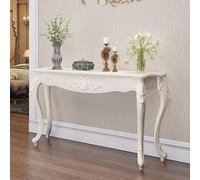 FYRDTNG Consola de Entrada Estrecha, Mesa Recibidor Vintage Barroca con Detalles Ornamentales, Mueble Decorativo en Blanco para Pasillo y Salón, Montaje Fácil(Silver Trim,140cm/55.1in)