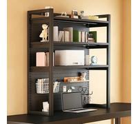 FYRDTNG Estantería de Escritorio Regulable en Altura con Panel Perforado, Organizador de Mesa en Acero al Carbono, Almacenamiento Estantería para Dormitorio(Black-3-Tier,70cm/27.5in)