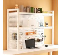 FYRDTNG Estantería de Escritorio Regulable en Altura con Panel Perforado, Organizador de Mesa en Acero al Carbono, Almacenamiento Estantería para Dormitorio(White-2-Tier,70cm/27.5in)