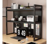 FYRDTNG Estantería de Escritorio Regulable en Altura con Panel Perforado, Organizador de Mesa en Acero al Carbono, Almacenamiento Estantería para Dormitorio(Black-2-Tier,70cm/27.5in)