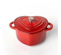FytStycale Olla de Enamel Corazón Cazo Sartén Antiadherente de Hierro Fundido con Superficie Suave para Evitar Pegado Calentar Uniforme Cocción Delicada Comidas, Red