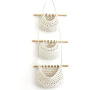 FZL02068LM Frutero Cesta de frutas colgante, cesta pared yute tejido 3 niveles for organizar, productos for almacenamiento y verduras Versátil(Blanco)