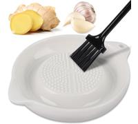 Fzyisw Plato rallador de ajo, rallador de ajo de jengibre de cerámica con mini cepillo, rallador de placa de ajo, rallador de jengibre para jengibre, ajo, cebolla y especias, fácil de limpiar y
