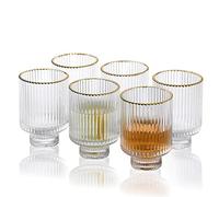 G Meridian - Juego de 6 vasos G transparentes con borde dorado, vaso alto duradero para agua, soda, jugo, leche, coque, cerveza, bebidas heladas, estilo vintage, hogar, oficina, escritorio, uso diario