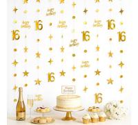 G2PLUS 16 Años Guirnalda Happy Birthday,Guirnalda de Papel Brillante Oro | 14m Banner de Feliz Cumpleaños para Fiestas de cumpleaños,decoraciones de bricolaje y fondos de fotografías