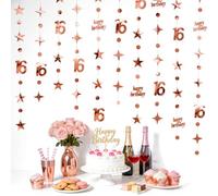 G2PLUS 16 Años Guirnalda Happy Birthday,Guirnalda de Papel Oro Rosa | 14m Banner de Feliz Cumpleaños para Fiestas de cumpleaños,decoraciones de bricolaje y fondos de fotografías