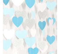 G2PLUS 16m Guirnalda Corazone,Guirnalda Papel Brillante Azul,Blanco,Plata | 4x4m Decoracion Cumpleaños para bodas,baby showers,manualidades,temas de invierno y graduaciones