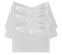G4GADGET Carteras de plástico transparente A4, paquete de 10 unidades, carpetas de documentos con ranura para etiquetas y cierre seguro a presión, sobres de plástico transparente para papeleo, oficina